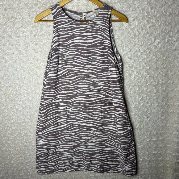 LOFT Women's Sleeveless Dress Size 4‎ Gray White Zebra Print Pockets - Picture 1 of 8